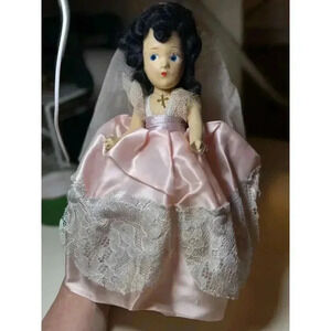 BEAUTIFUL VINTAGE COMPOSITION DOLL 1930s JOINTED MOHAIR PT EYES 11" and two boys